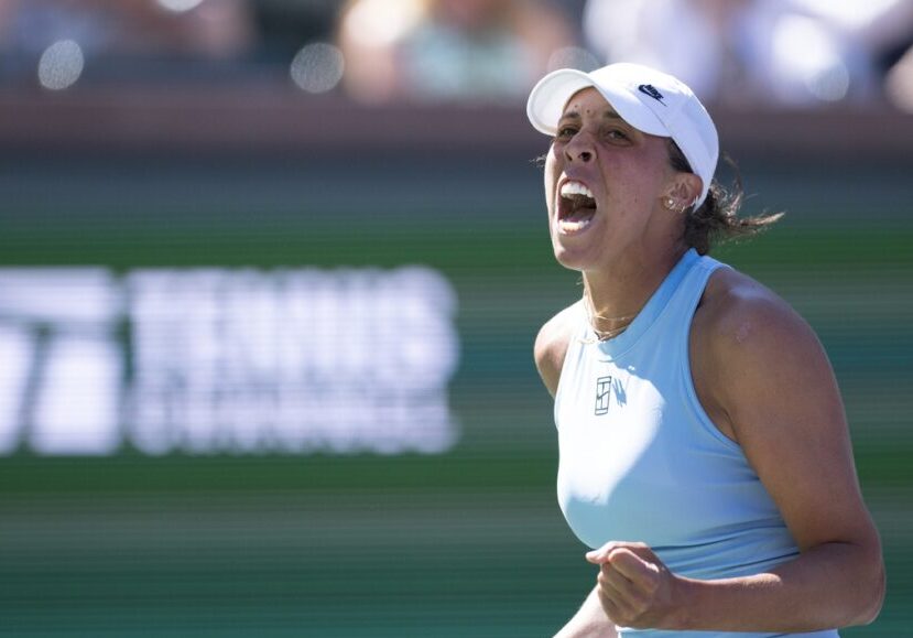 Madison Keys esulta dopo la grande vittoria contro Elise Mertens a Indian Wells