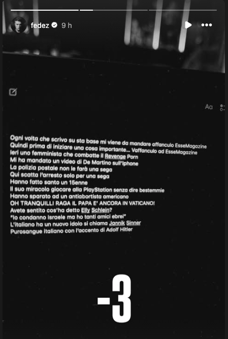 Storia Instagram Fedez che nell'ultima strofa attacca Sinner