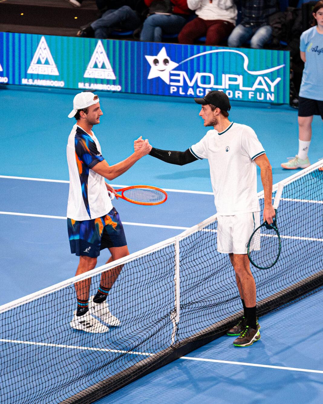 Federico Arnaboldi e Nicola Rispoli a fine partita agli Internazionali di Bergamo