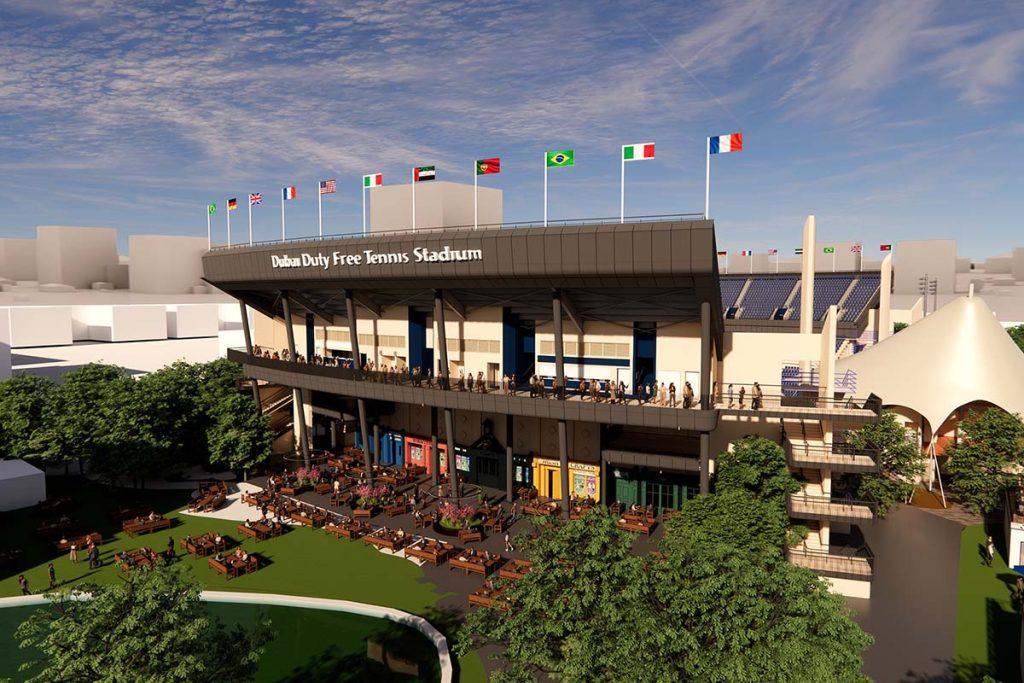 Rendering del Dubai Duty Free Tennis Stadium