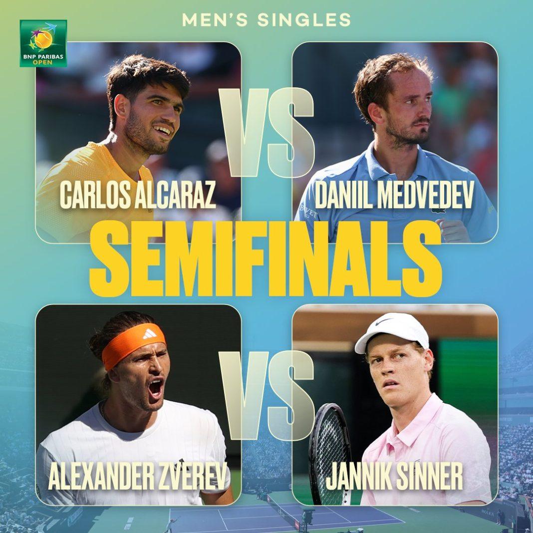 Semifinali Indian Wells 2026: Sinner-Zverev e Al caraz Medvedev(foto presa da profilo x BNP Paribas Open)