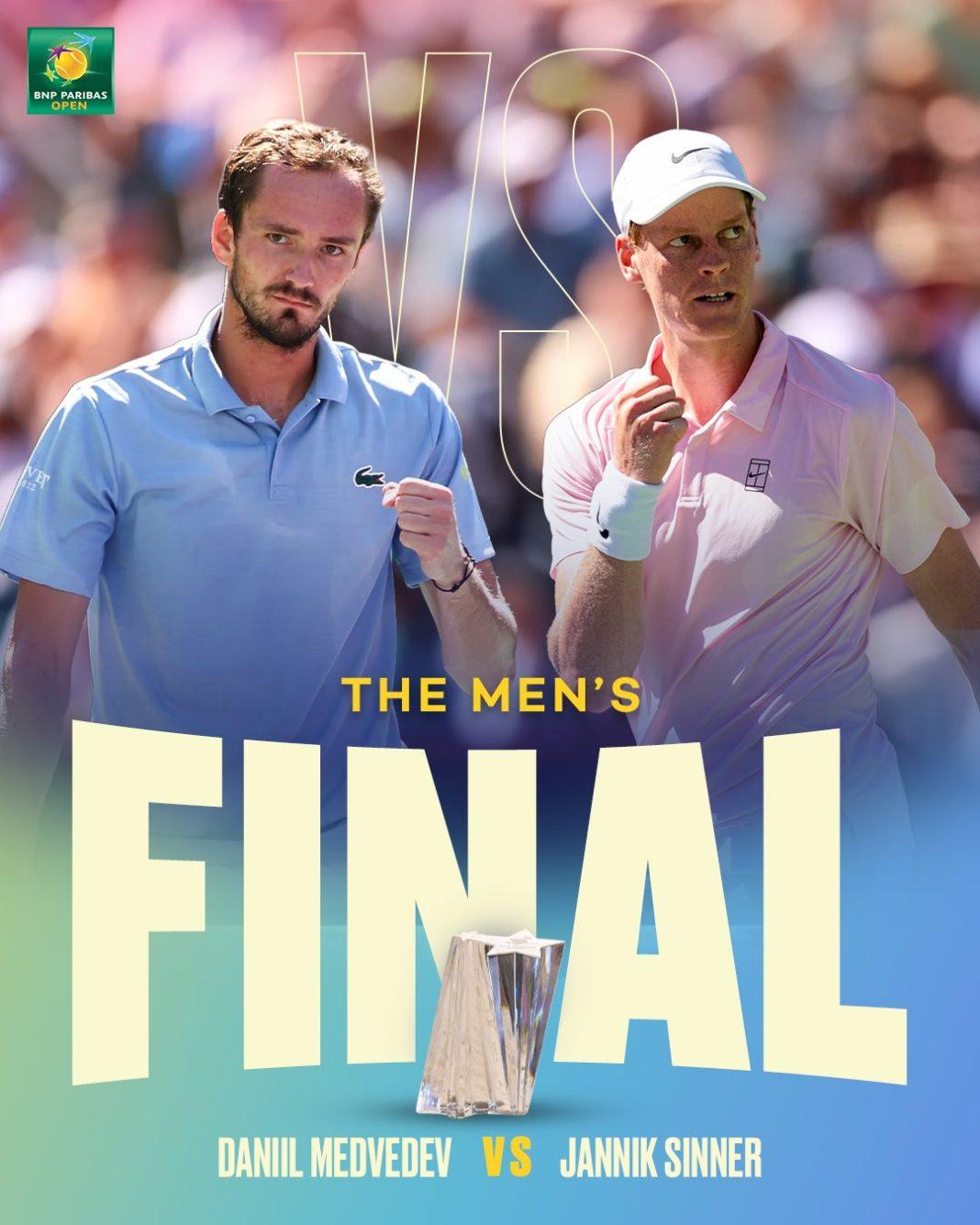Sinner e Medvedev si affronteranno nella finale di Indian Wells 2026 (foto presa da profilo x bnp paribas open)