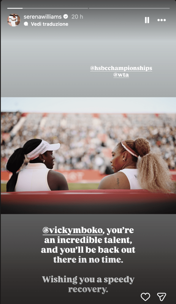 La storia Instagram di Serena Williams a supporto di Victoria Mboko 